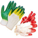 Перчатки х/б обливная ладонь, зеленные/красные (62)