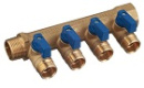 Коллектор ВР-НР 3/4"х4в.х1/2"НР, с отсек. кран, син./крас., лат.