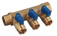 Коллектор ВР-НР 3/4"х3в.х1/2"НР, с отсек. кран, син./крас., лат.